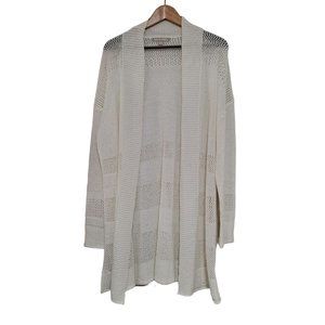 Woman Within Sweater Cardigan Women Size 14/16 Cream Long Knit Coastal Grandma